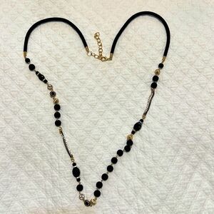 Unique Vintage Velvet Flocked Bead and Gold Tone Necklace
